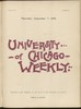 University of Chicago Weekly, September 7, 1899